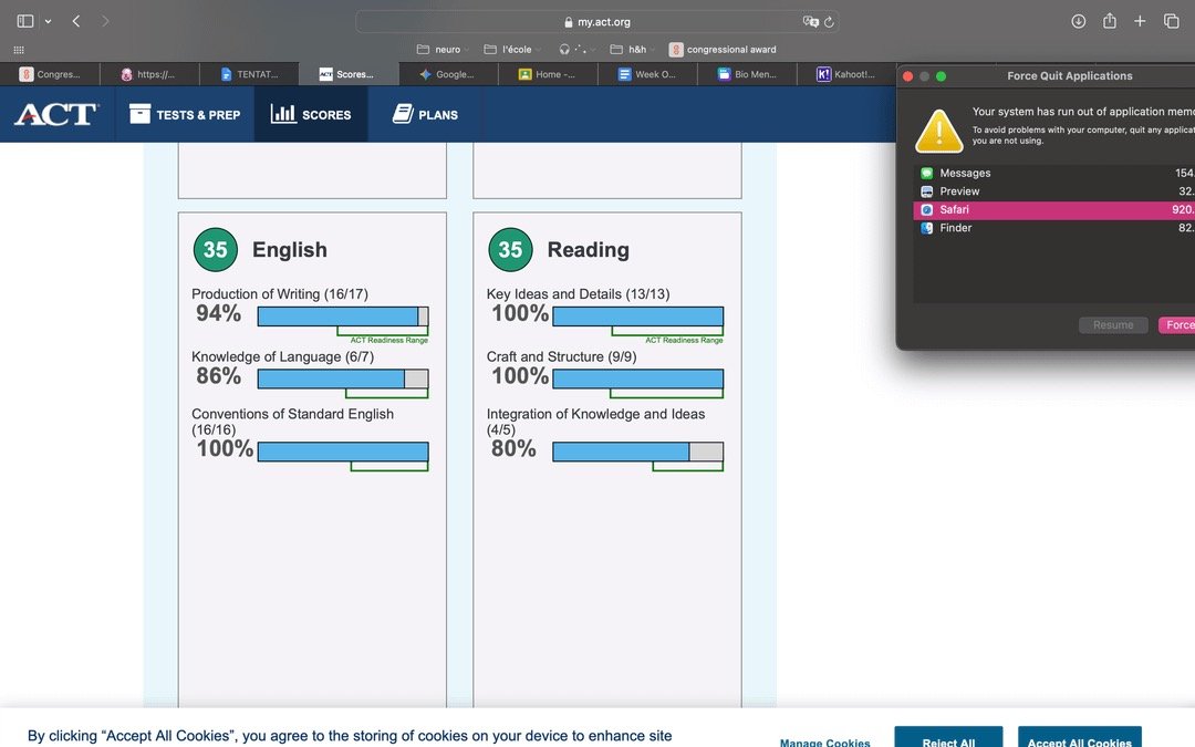 ACT score detail showing English 35 and Reading 35 after tutoring with Gangnam Prep in Diamond Bar, CA — specialized reading and English instruction